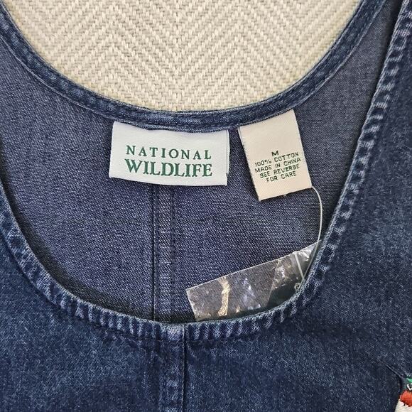 National Wildlife Denim Maxi Dress Size Medium Blue Floral and Bird Embroidery - Picture 6 of 12